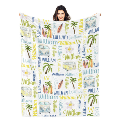 Personalized palm trees beach Name Blankets - Gift for Kids