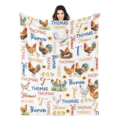 Personalized Watercolor Chickens Baby Name Blanket - Gift for Baby