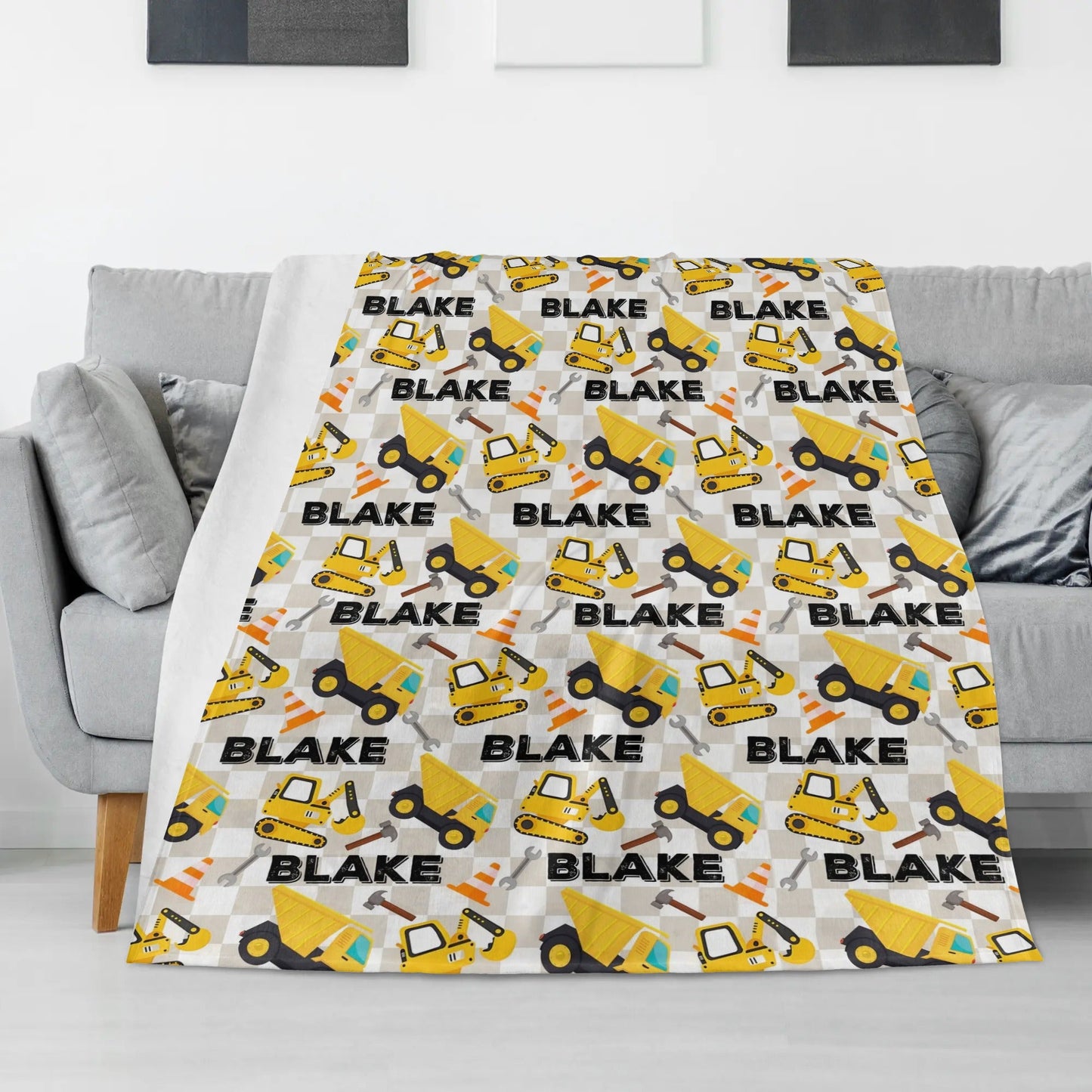 Personalized Cartoon Excavator Name Blanket - Gift for Kids