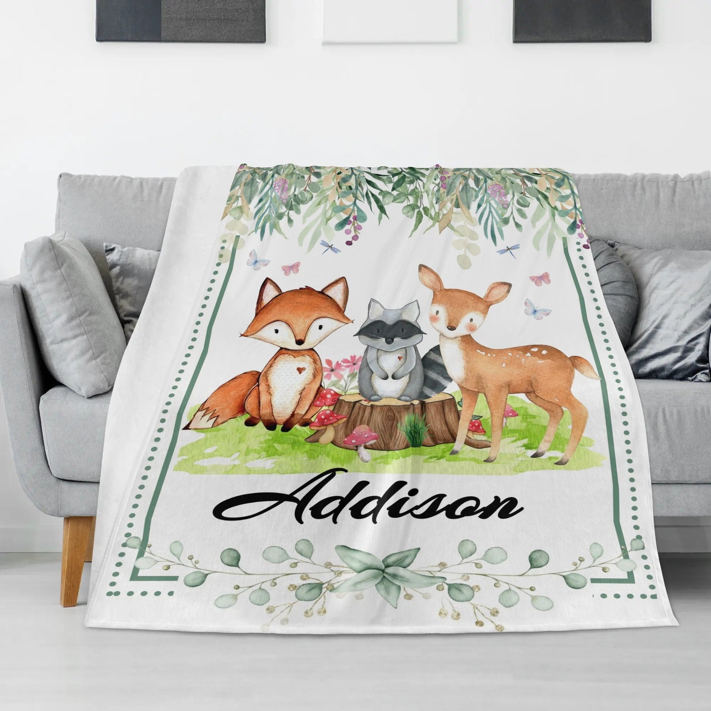 Personalized Animal Forest Name Blanket - Gift for Kids