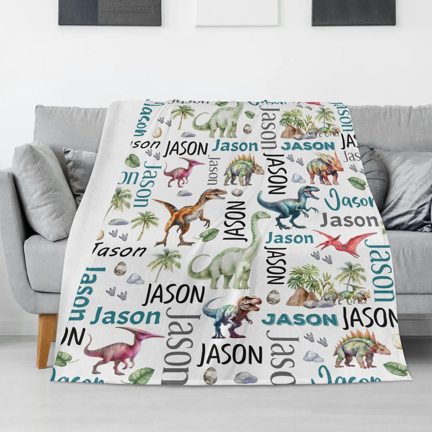 Personalized Cool Dinosaurs Name Blanket - Gift for Kids