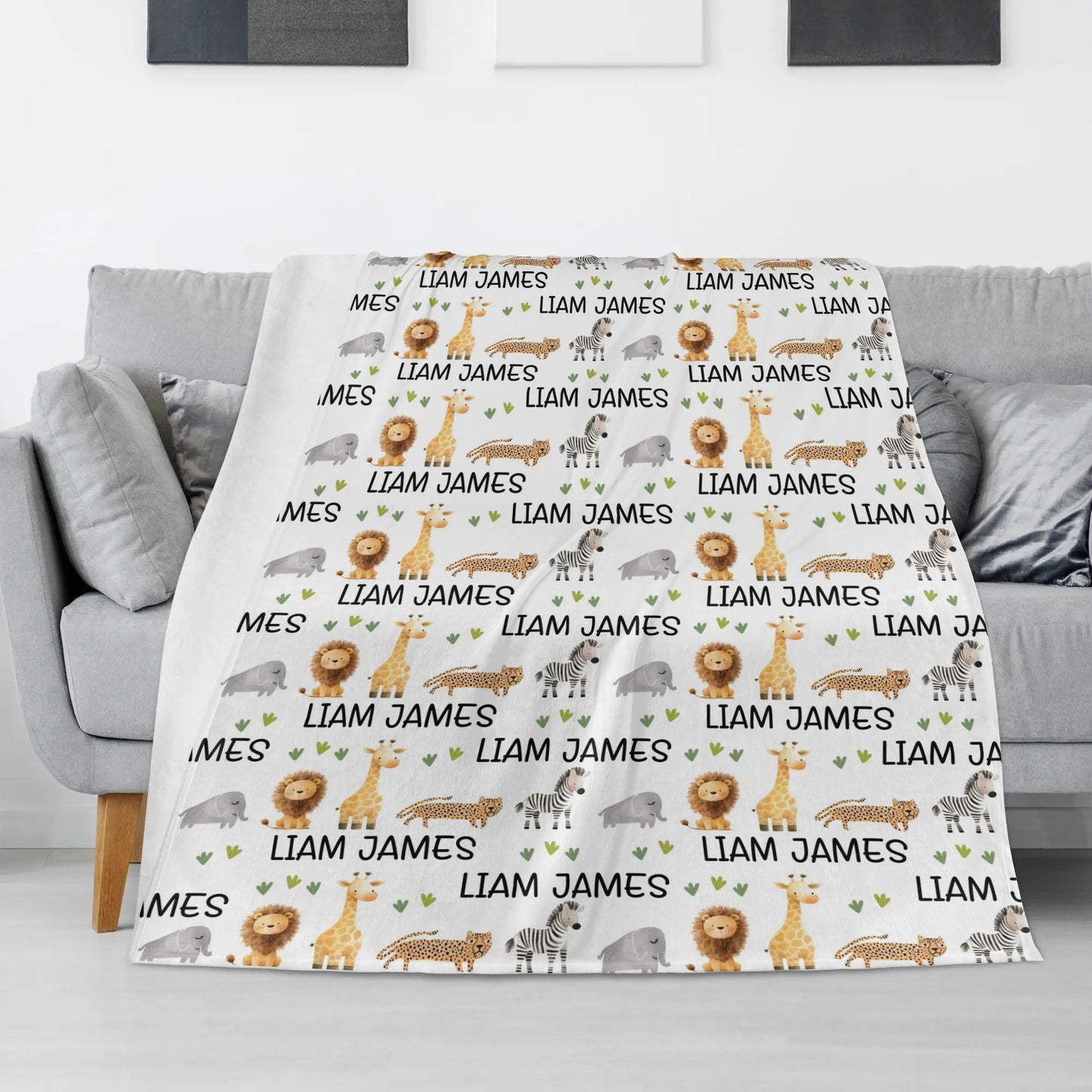 Personalized Cute Safari Animals Baby Name Blankets - Gift for Baby