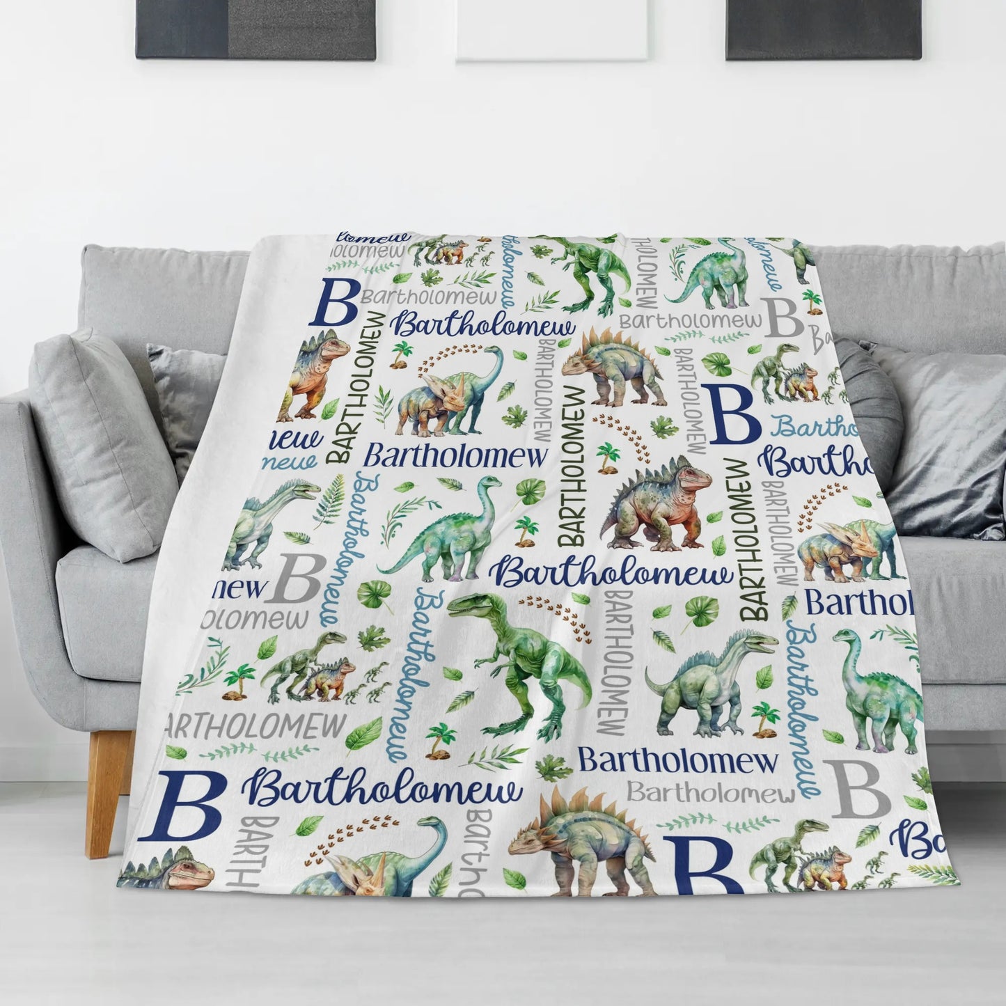 Personalized Watercolor Dinosaurs Children's Name Blankets - Gift for Kids