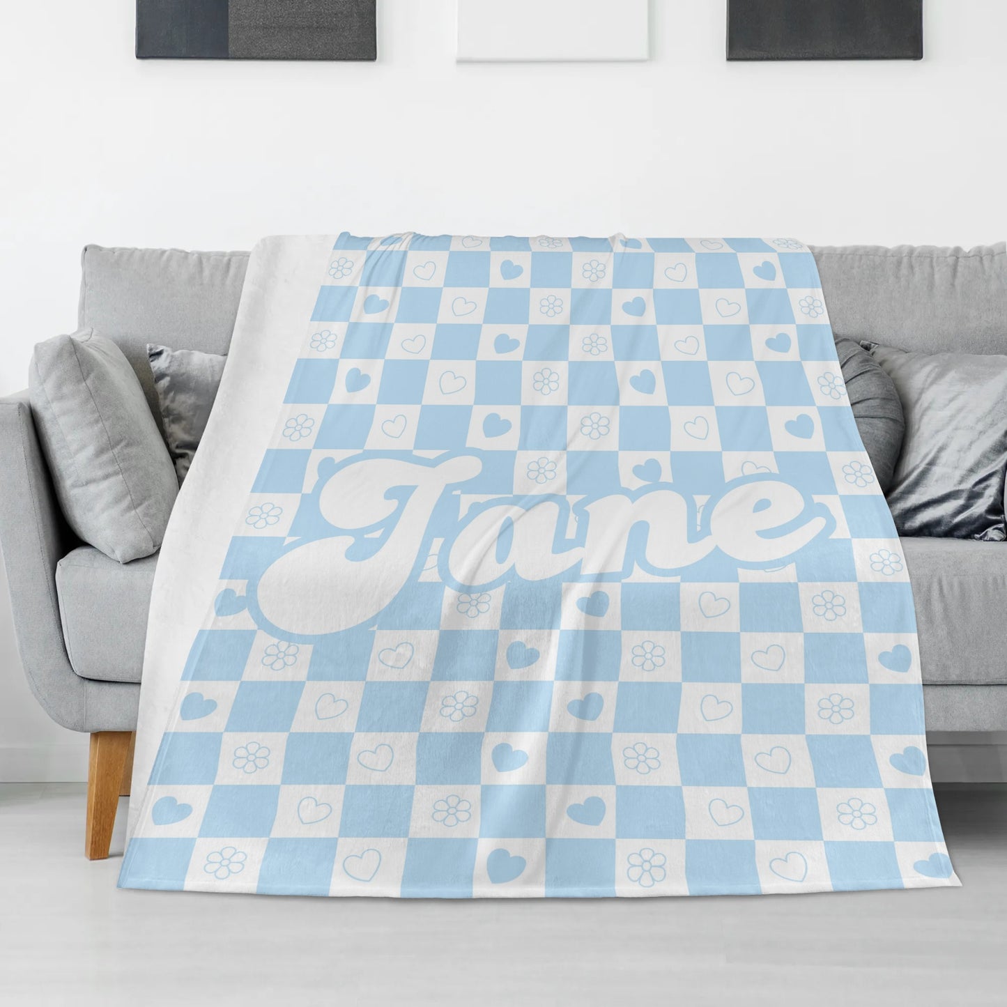 Personalized Love Plaid Children's Name Blanket - Gift for Kids