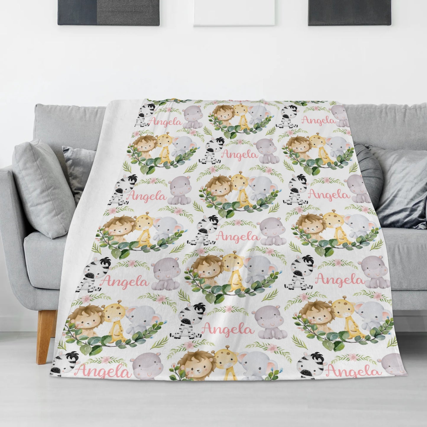 Personalized Watercolor Forest Animal Name Blanket - Gift for Kids