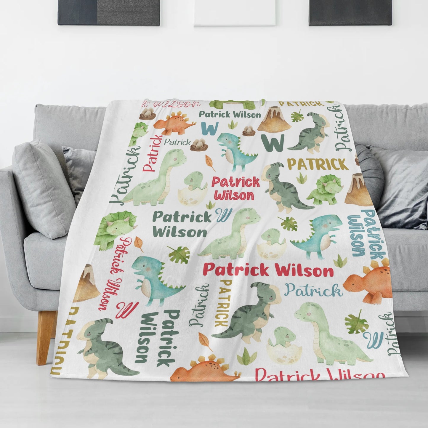 Personalized Cute Dinosaur Name Blanket - Gift for Kids