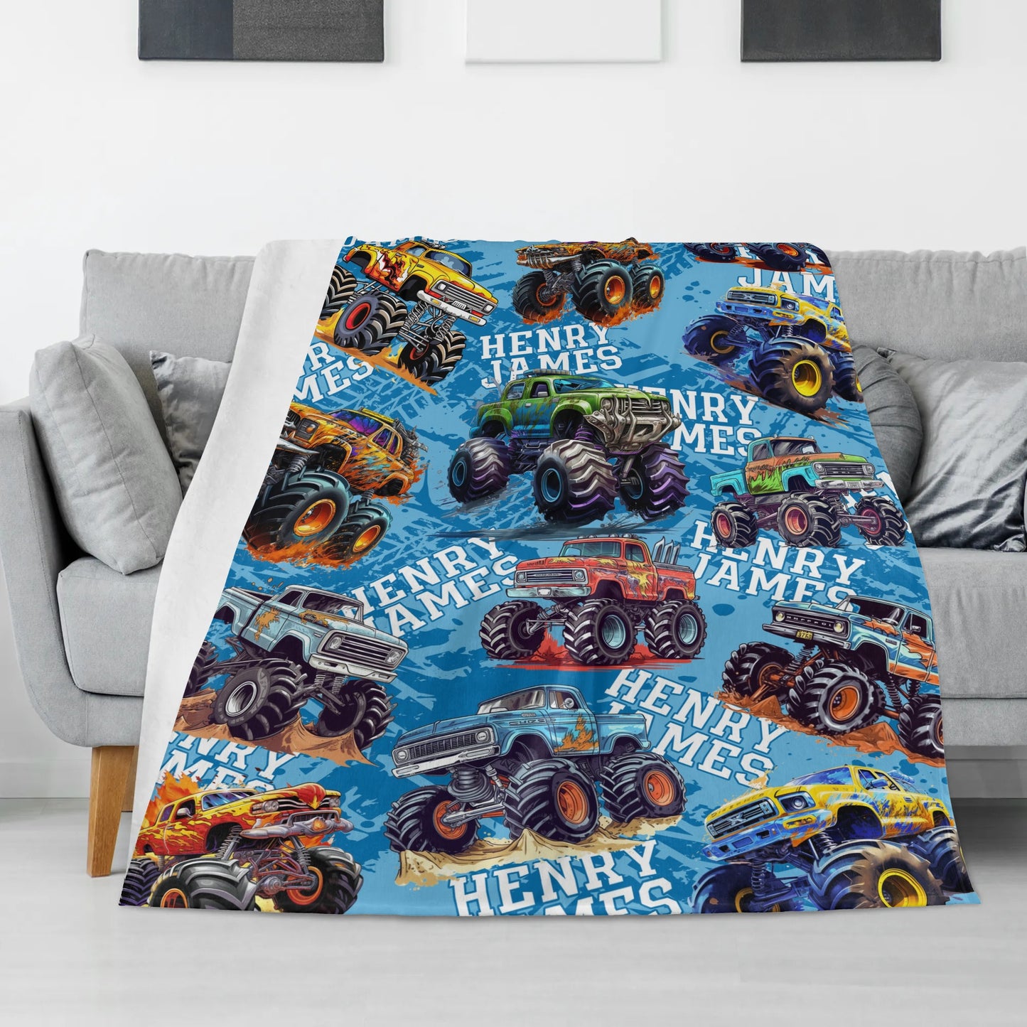 Personalized Monster Trucks Blankets - Gifts for Kid