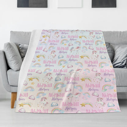 Personalized Magical Unicorns Name Blanket - Gift for Kids