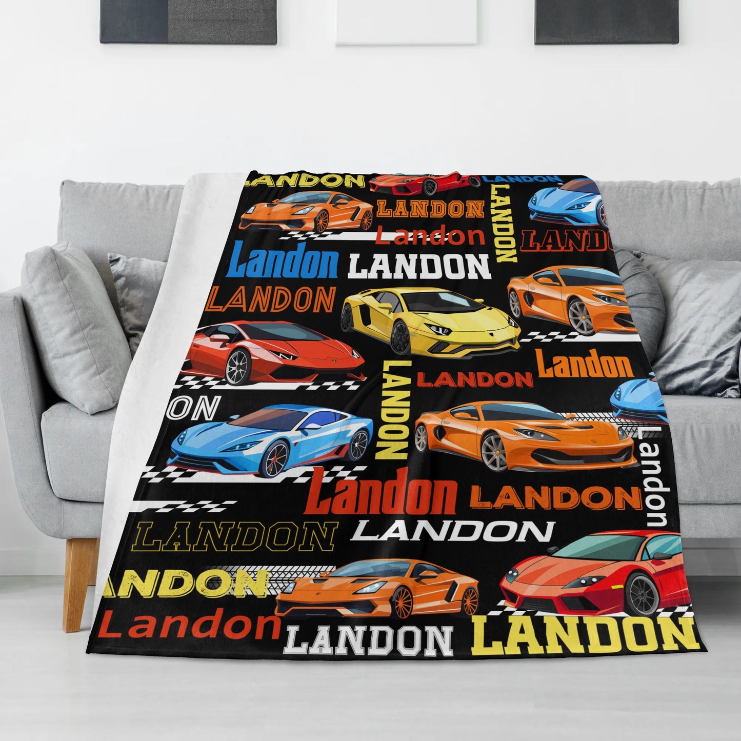 Personalized Race Car Boys Name Blankets - Gift for Kids