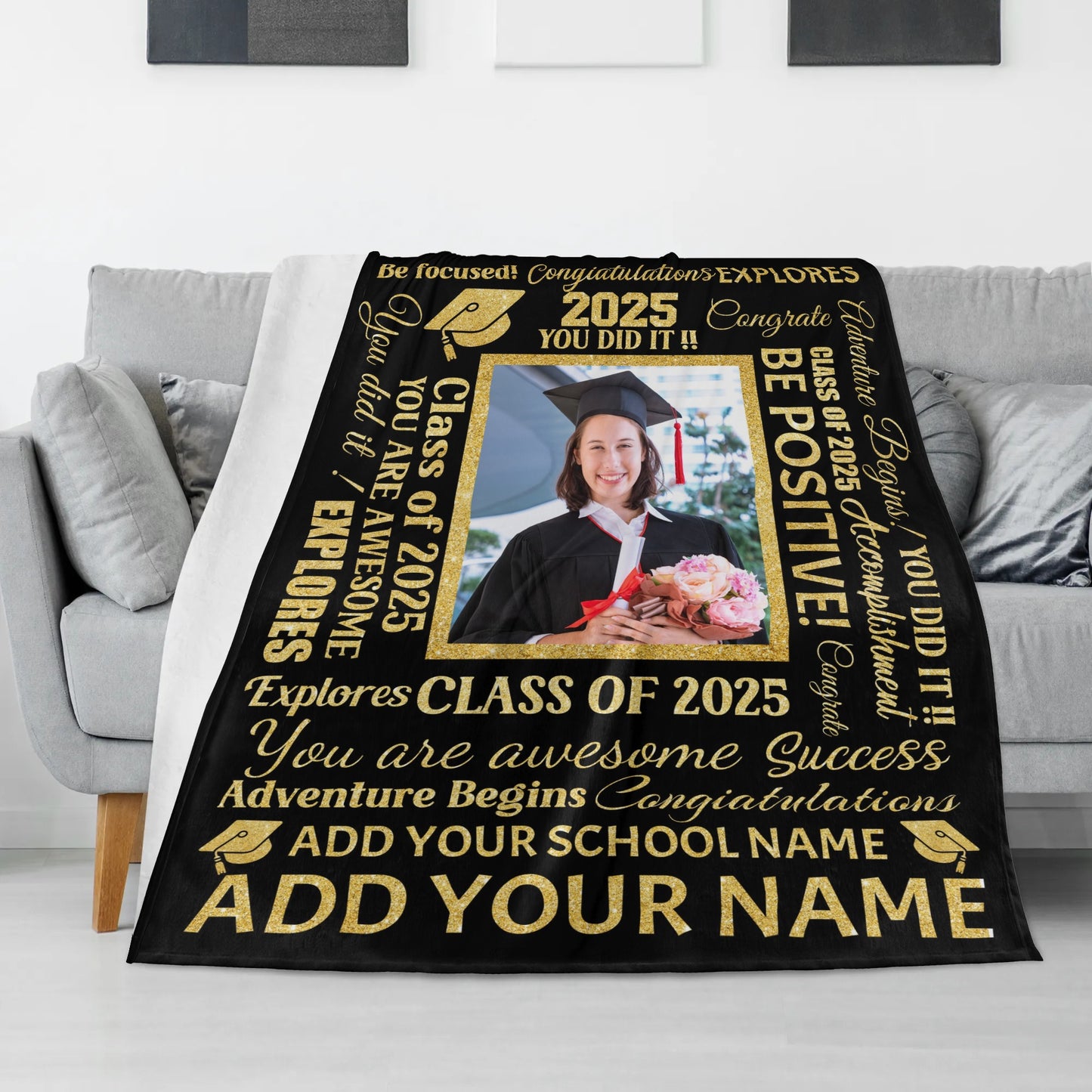 Personalized Class of 2025 Graduation Custom Photo and Name Blanket - Graduation Gifts