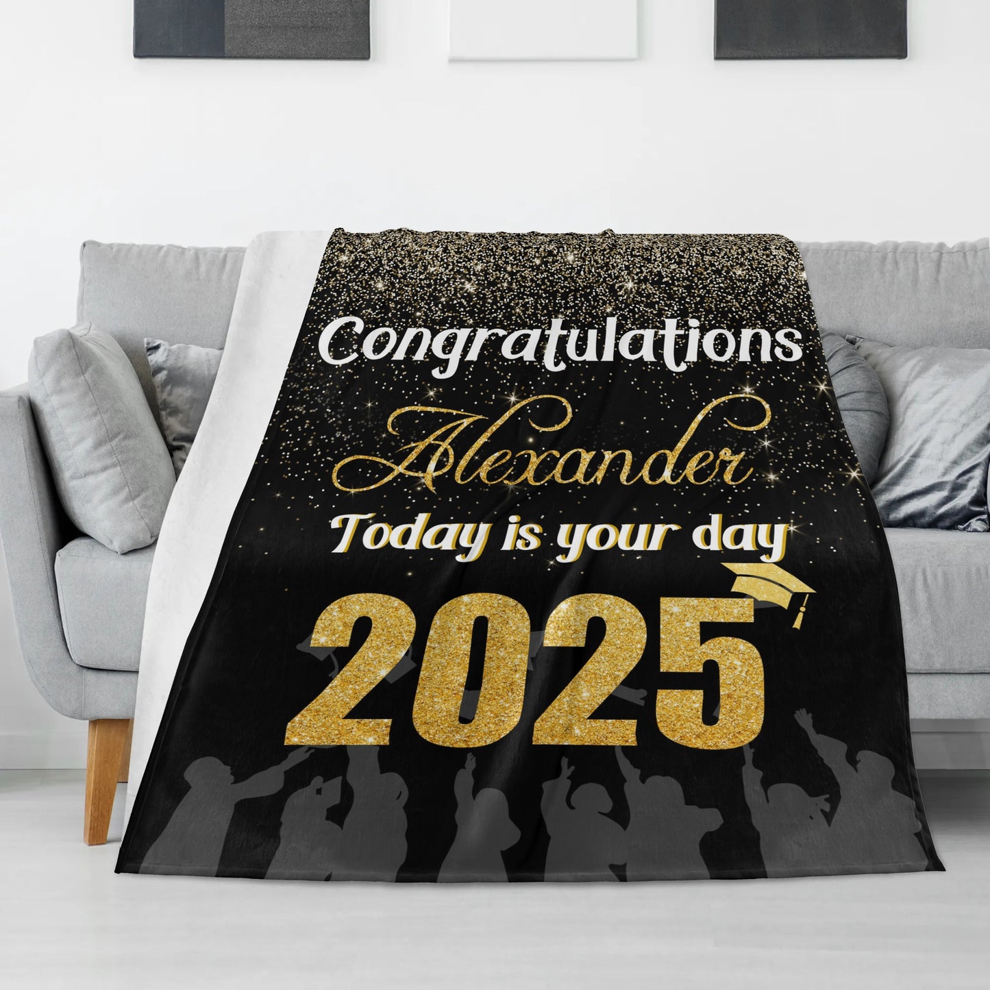 Personalized Class of 2025 Graduation Glitter Star Name Blanket - Graduation Gift