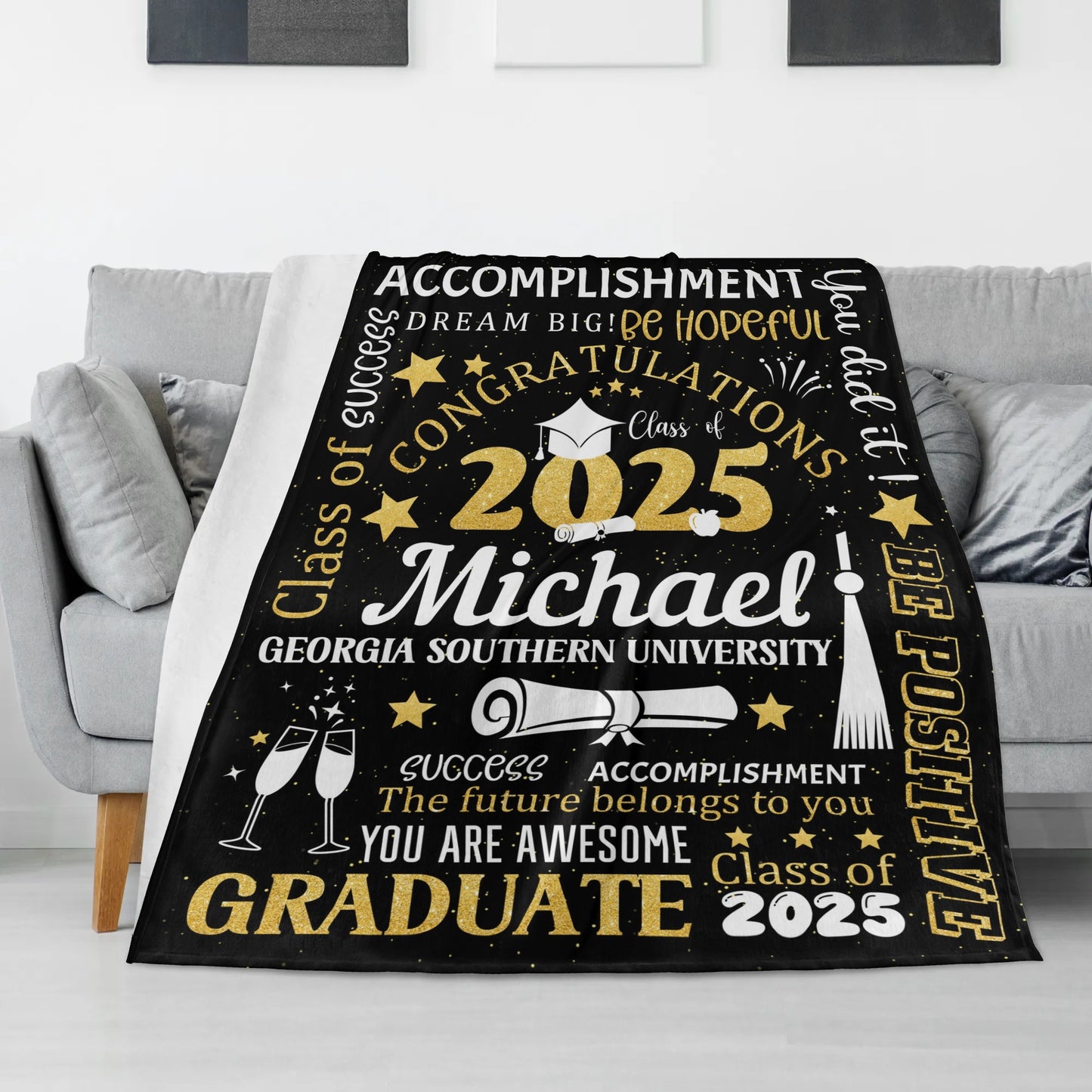 Personalized Class of 2025 Graduation Party Custom Name Blanket - Graduation Gifts