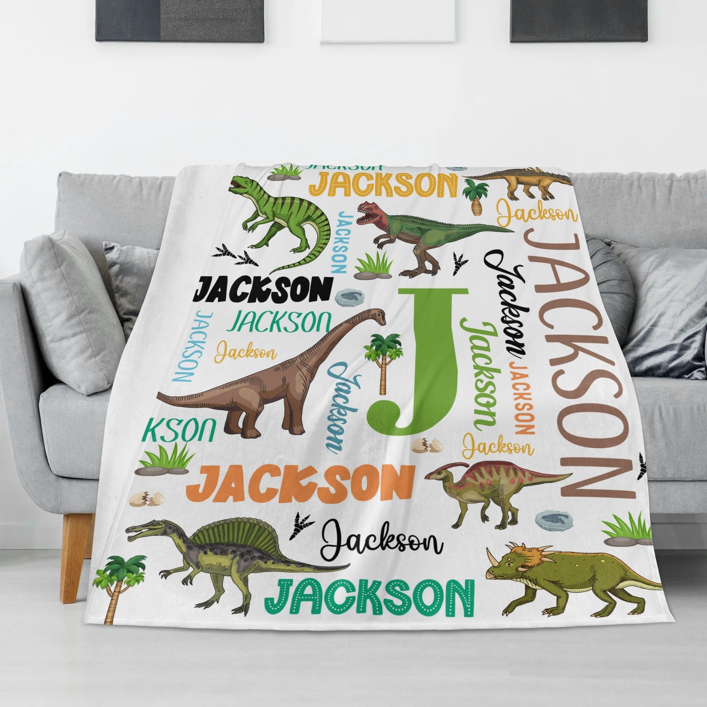 Personalized Dinosaur Book Name Blanket – Gift for Kids