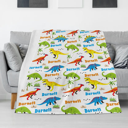 Personalized Colorful Cartoon Dinosaur Name Blanket - Gift for Kids