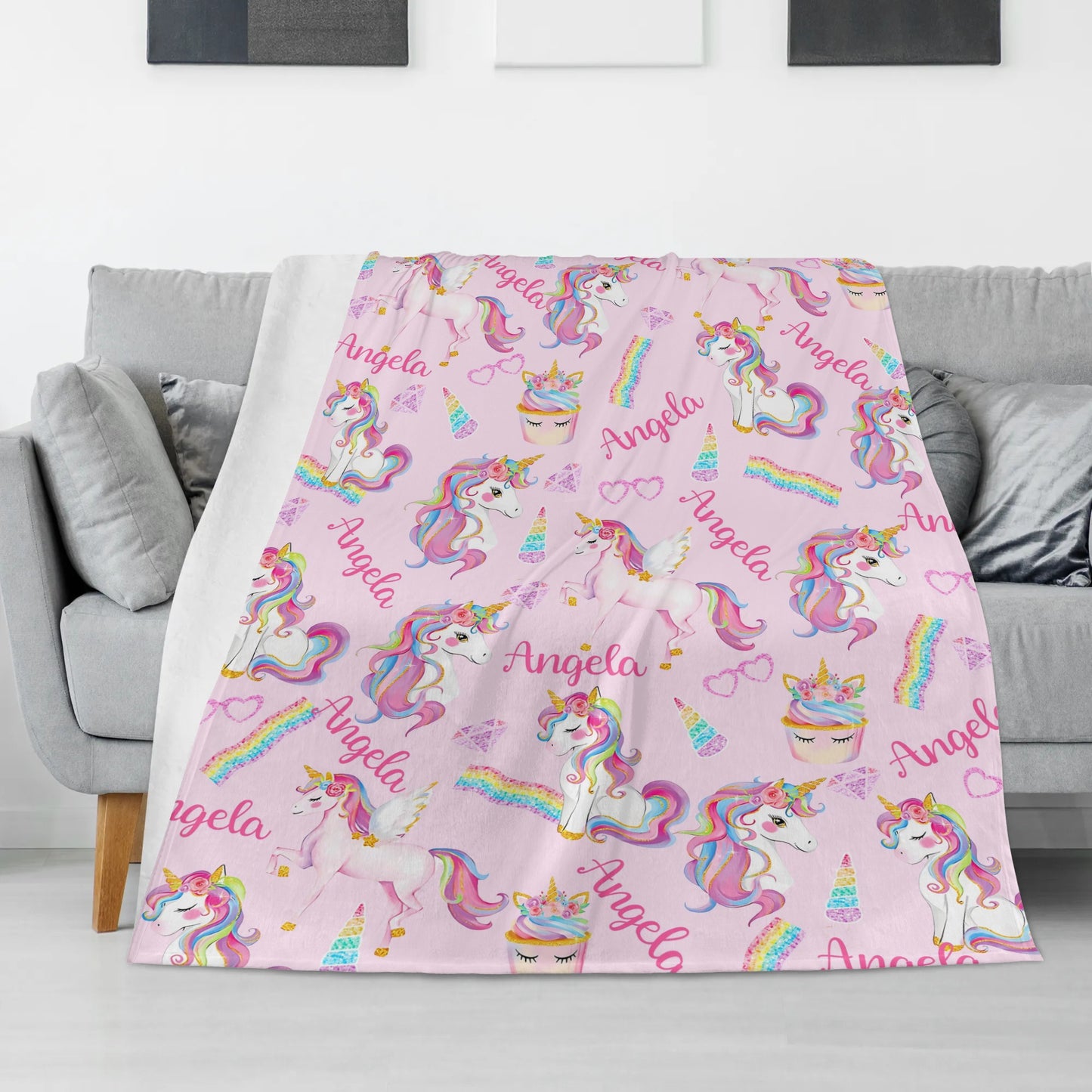 Personalised Rainbow Pony Name Blanket - Gift for Kids