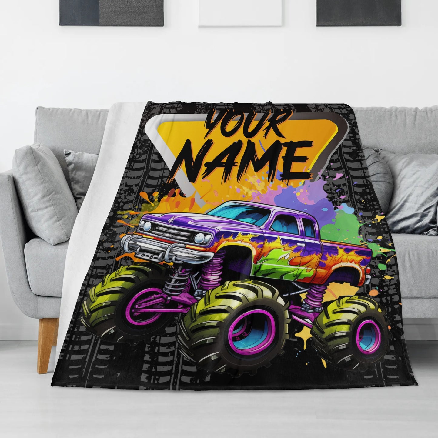 Personalized Racing Car Splash Ink Boys Name Blanket - Gift for Kids