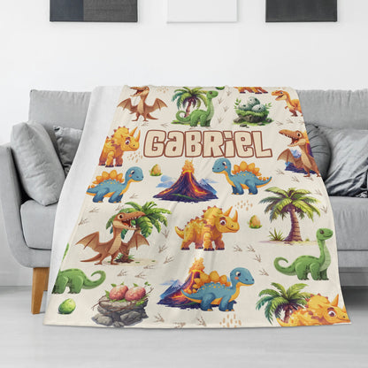 Personalised Cute Dinosaurs Boy Name Blankets - Gift for Kids