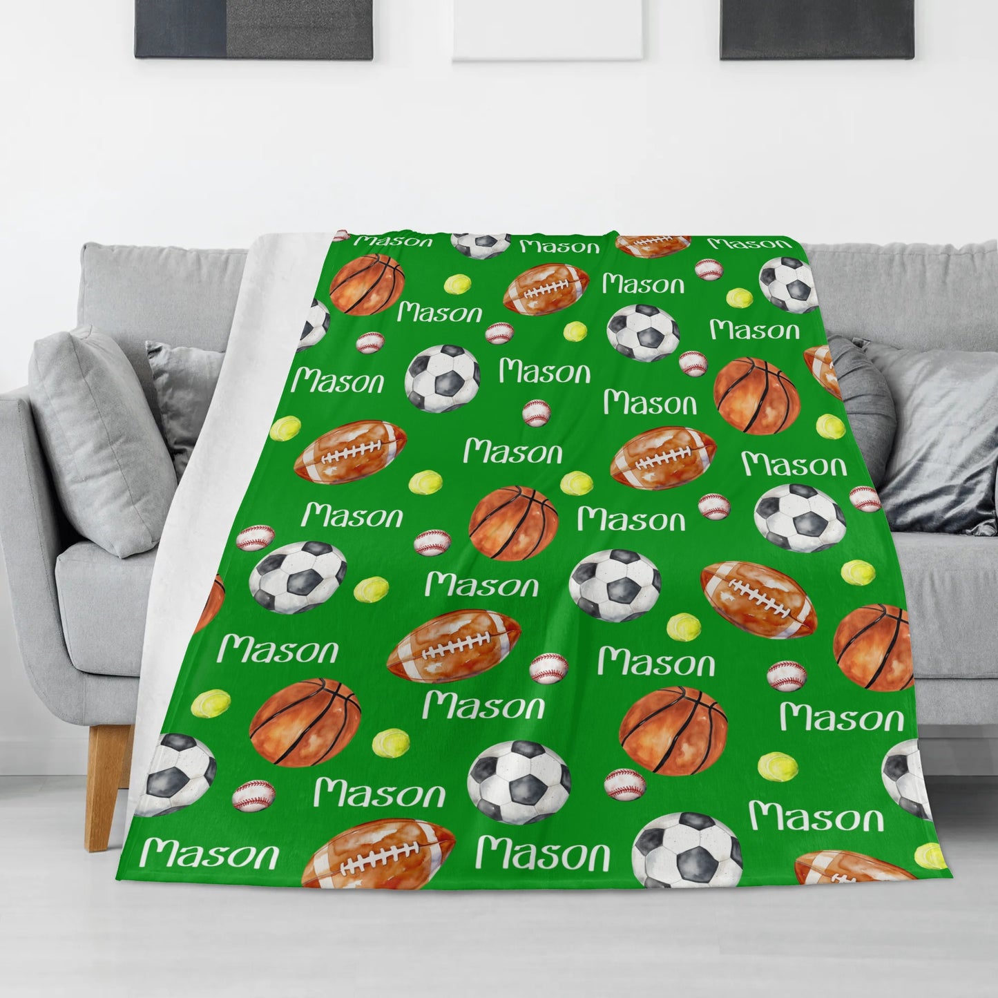 Personalised Custom Ball Collection Boy Name Blankets - Gift for Kids