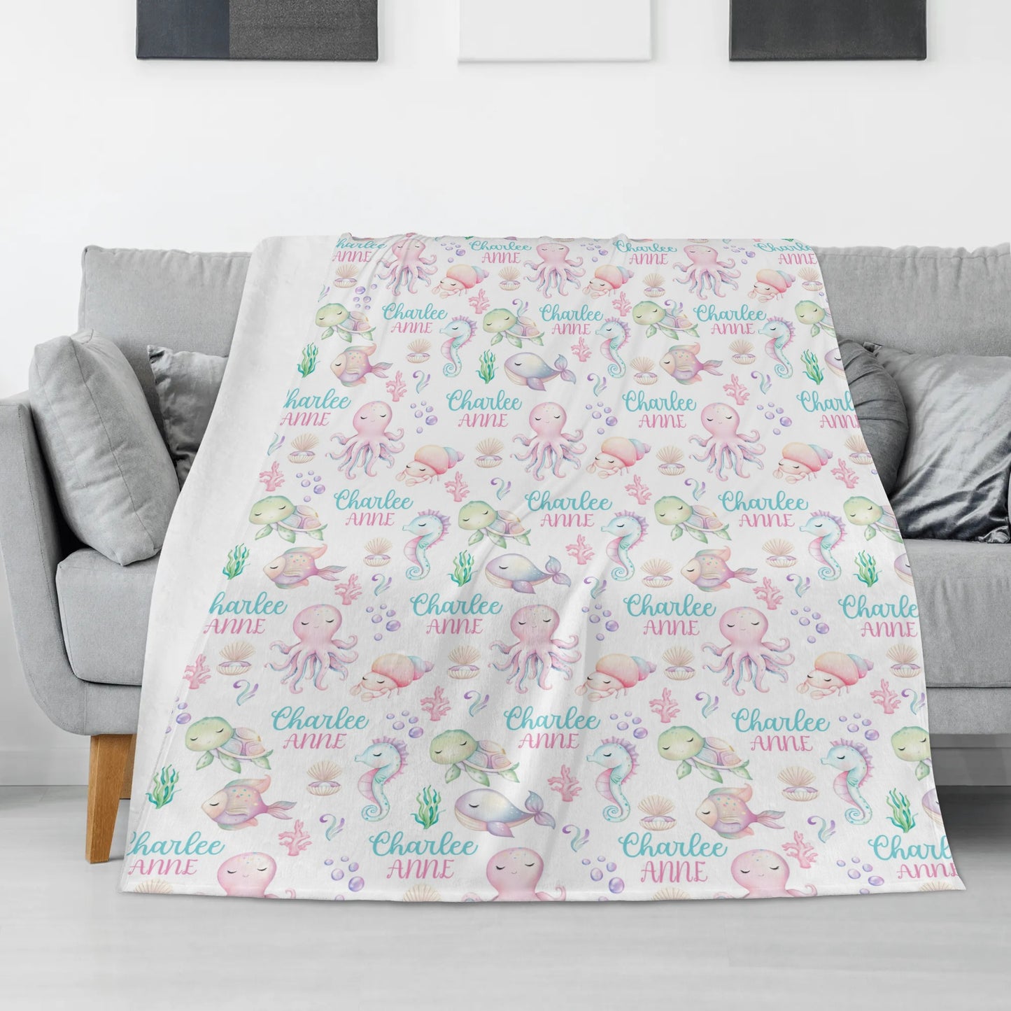 Personalised Custom Ocean Girl Name Blankets - Gift for Kids