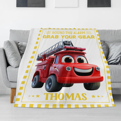 Personalised Custom Fire Truck Boy Name Blankets - Gift for Kids