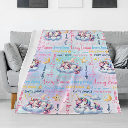 Personalized Cute Sleeping Pony Name Blankets - Gift for Kids