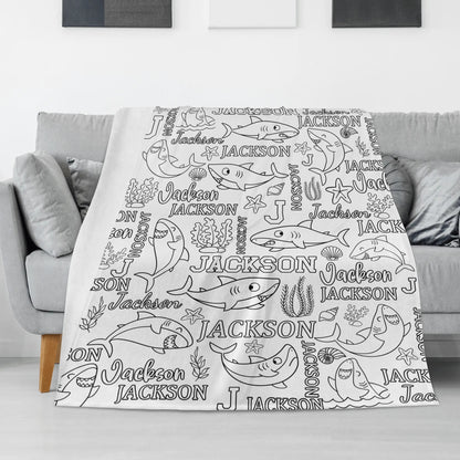 Personalized Custom Shark Coloring Blanket - Gift For Kids