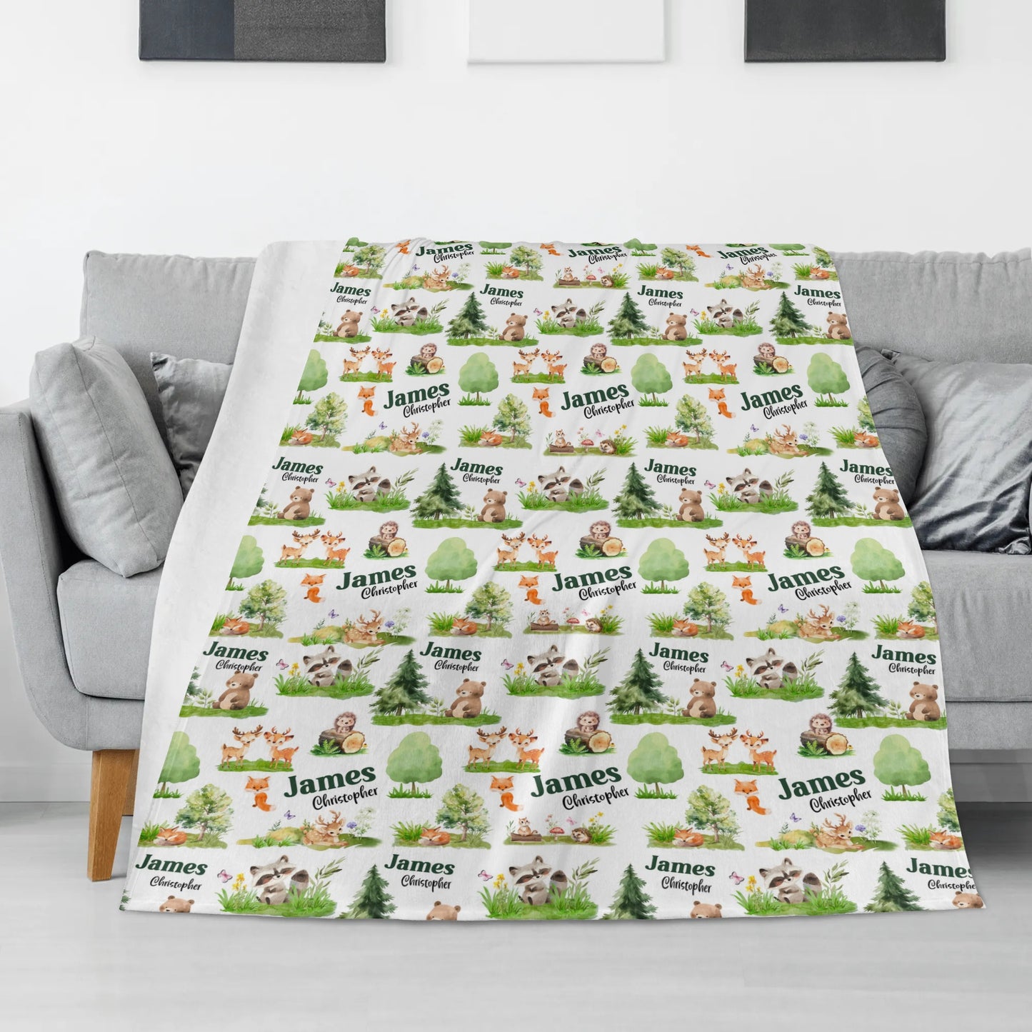 Personalized Custom Forest Animals Name Blankets - Gift for Kids