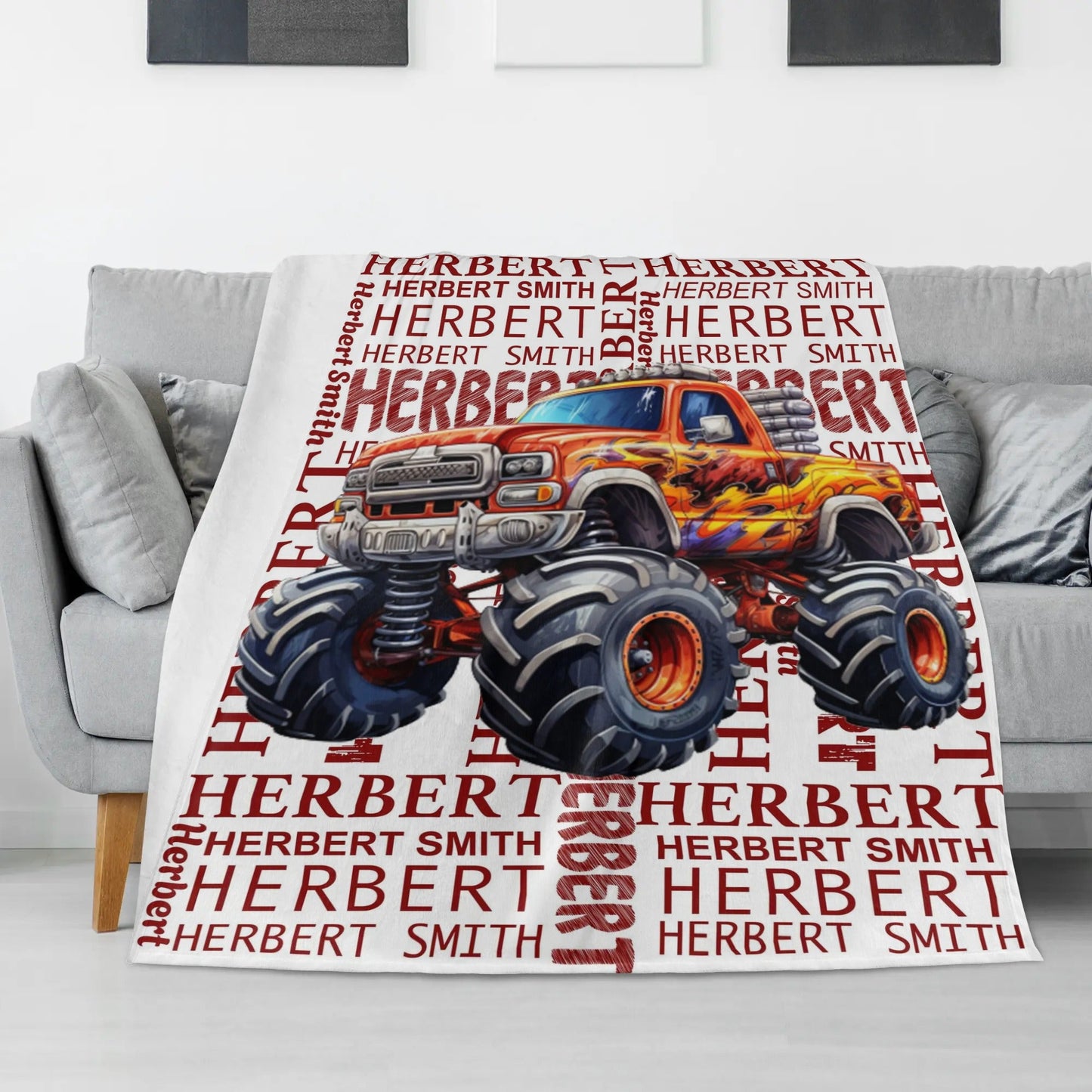 Custom Name Boys Monster Truck Blanket - Gifts for Kids