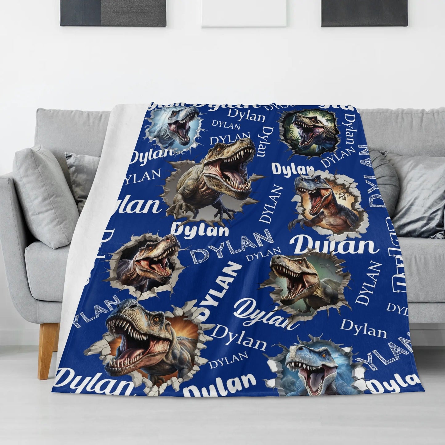 Personalized Jurassic Dinosaur Name Blanket - Gifts for Kids