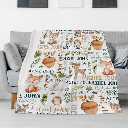 Personalized Custom Woodland Animals Name Blanket - Gift for Kids