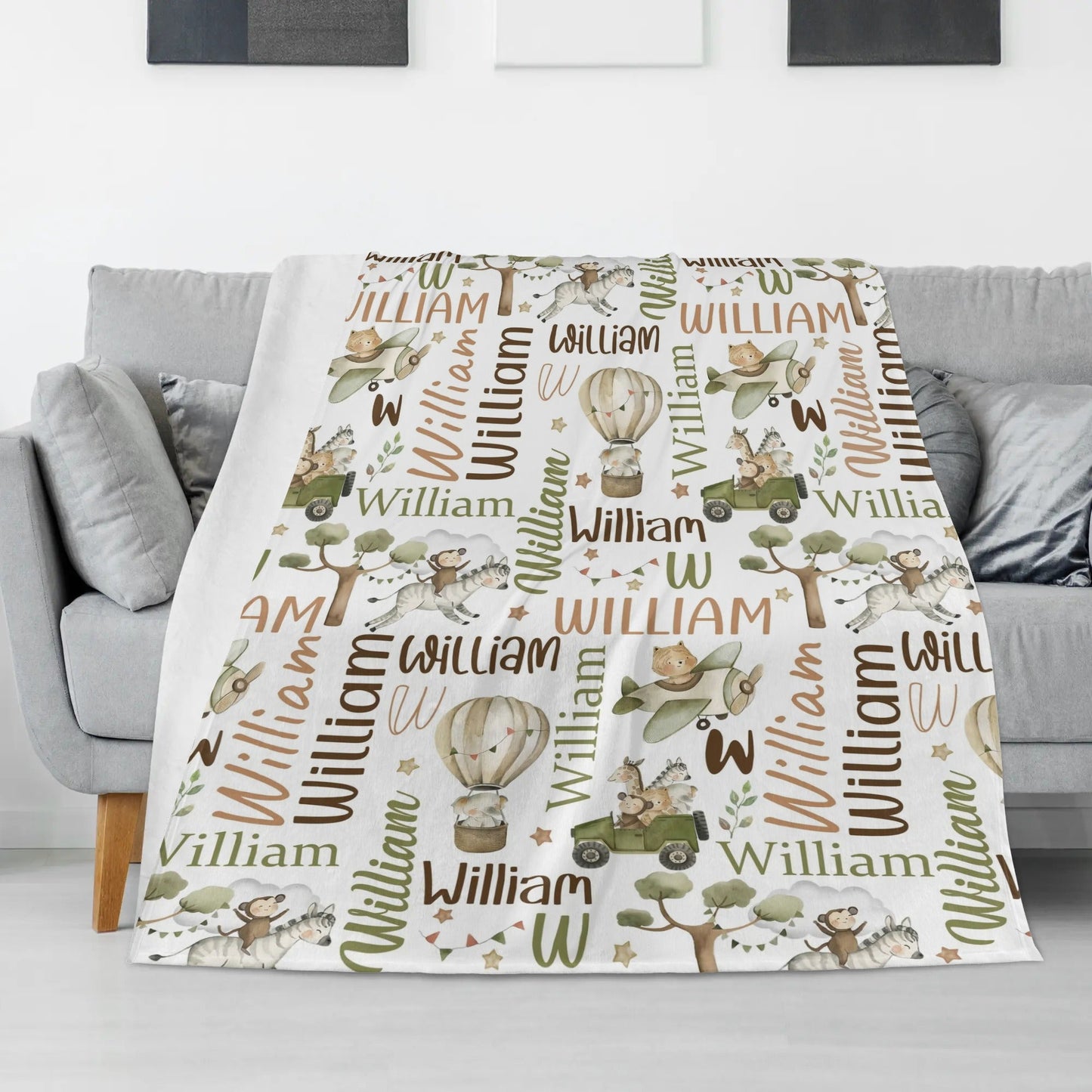 Personalized Custom Safari Animals Name Blankets - Gift for Kids