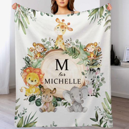 Personalized Jungle Party Blanket - Gift for Kids