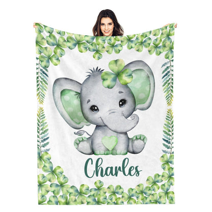 Personalized Clover Elephant Name Blanket - Gift for Kids