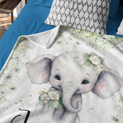 Personalized Flower and Elephant Name Blanket - Gifts for Baby - Baby Shower