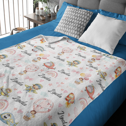 Personalized Cartoon Safari Animals Name Blankets - Gift for Kids