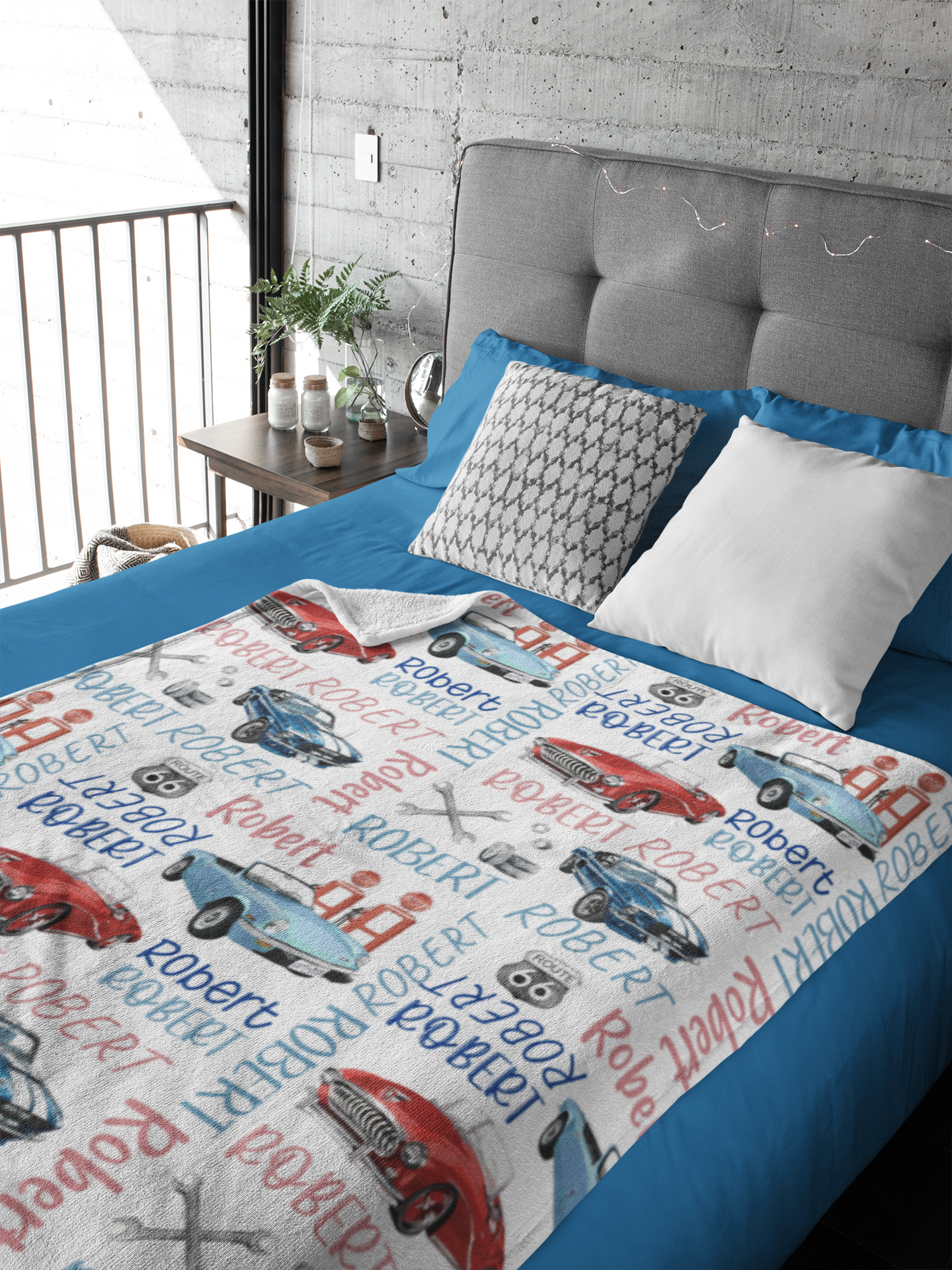 Personalized Retro Sport Cars Name Blanket - Gift for Kids