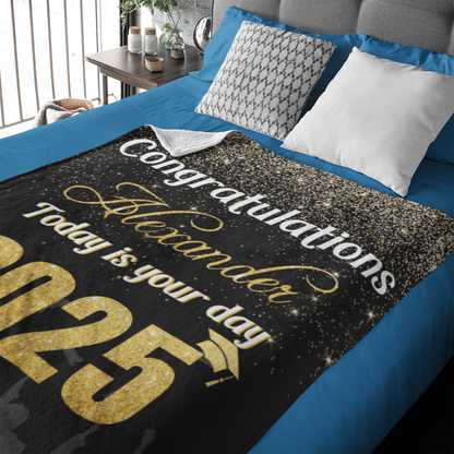 Personalized Class of 2025 Graduation Glitter Star Name Blanket - Graduation Gift