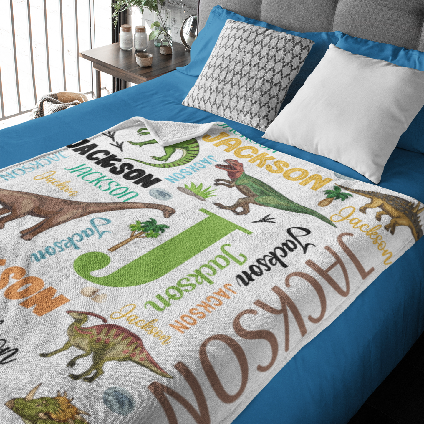 Personalized Dinosaur Book Name Blanket – Gift for Kids