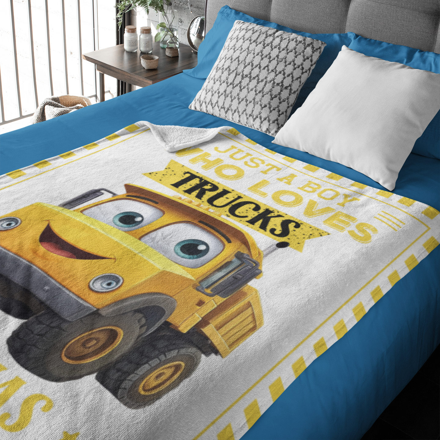 Personalised Custom Construction Truck Boy Name Blankets - Gift for Kids