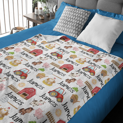 Personalized Cute Farm Animals Name Blankets - Gift for Kids