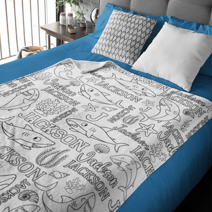 Personalized Custom Shark Coloring Blanket - Gift For Kids