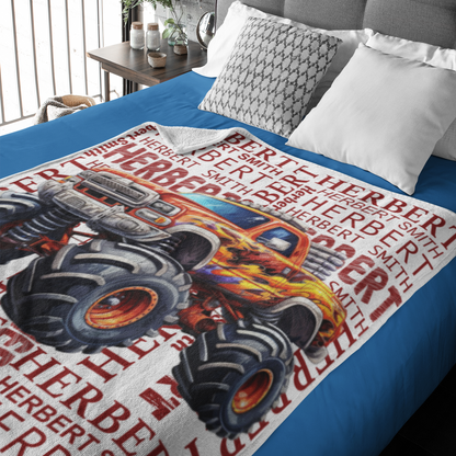 Custom Name Boys Monster Truck Blanket - Gifts for Kids