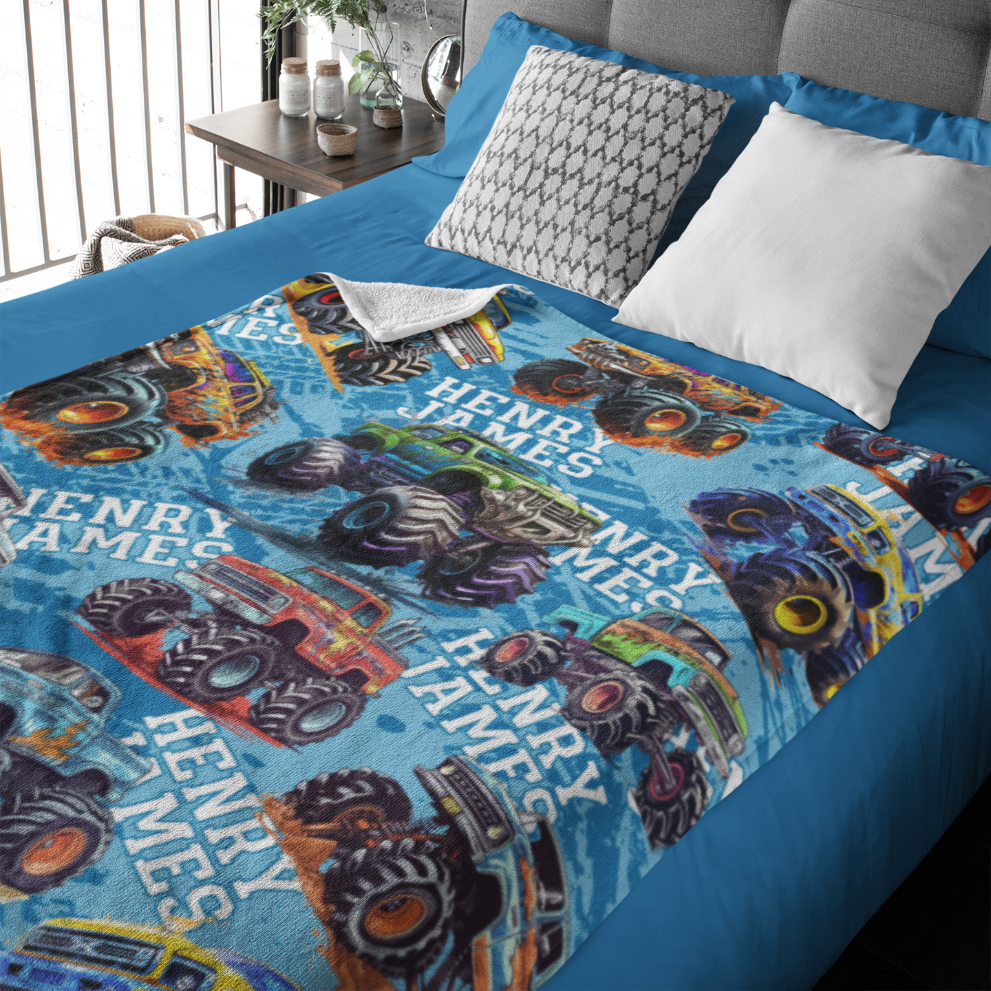 Personalized Monster Trucks Blankets - Gifts for Kid