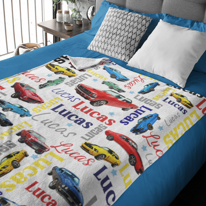 Personalized Muscle Cars Name Blankets - Gift for Kids