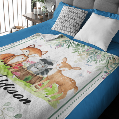 Personalized Animal Forest Name Blanket - Gift for Kids