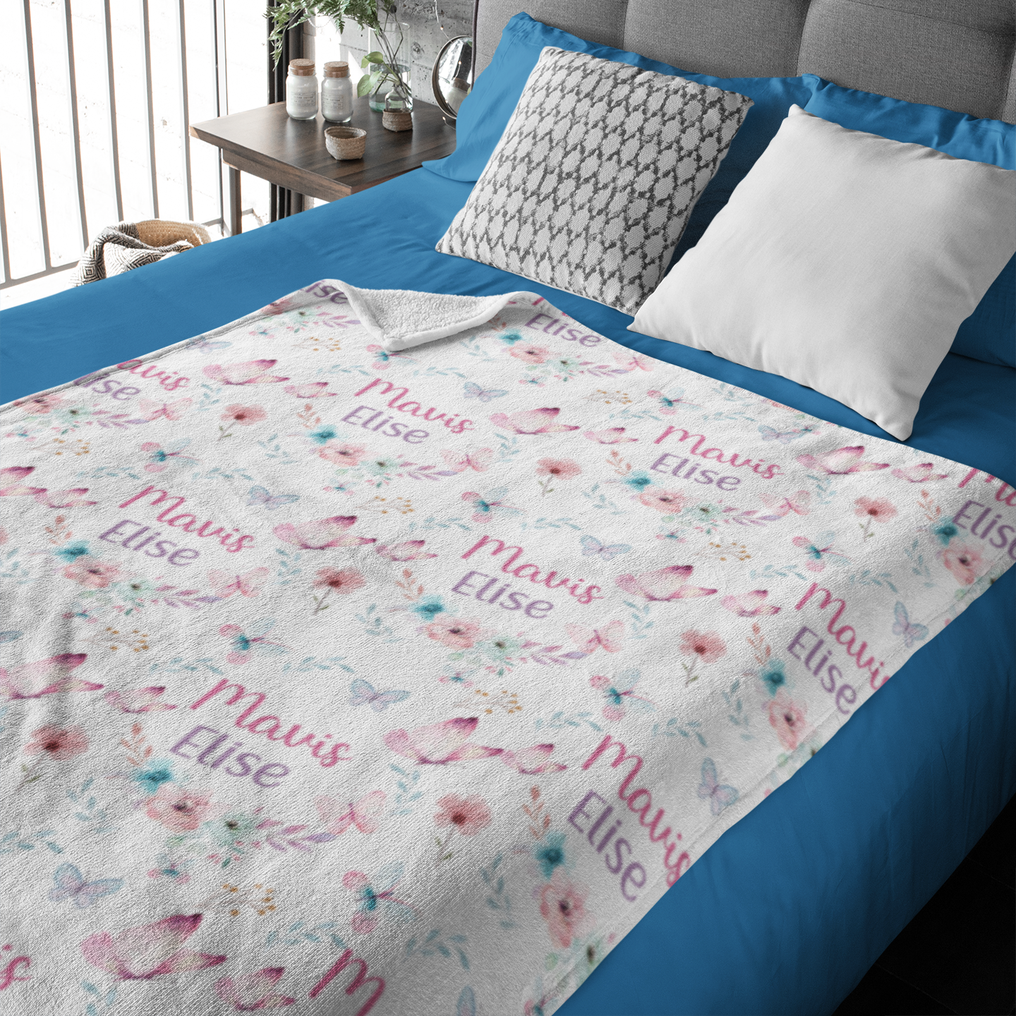 Personalized Butterfly Flower Name Blanket - Gift for Kids