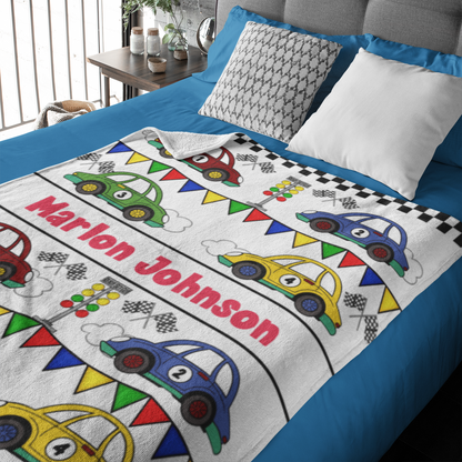 Personalized Cute Racing Bunting Name Blanket - Gifts for Kids