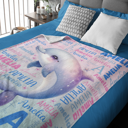 Personalized Watercolor Dolphin Kids Name Blanket - Gift for Kids