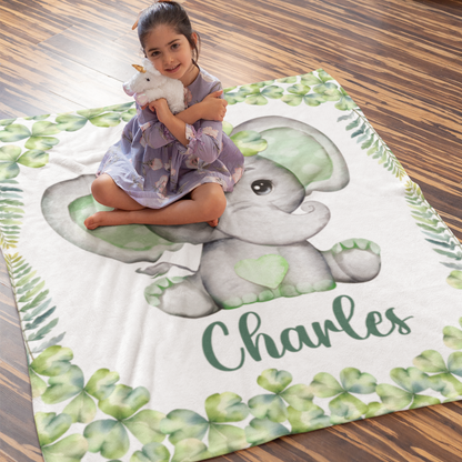 Personalized Clover Elephant Name Blanket - Gift for Kids