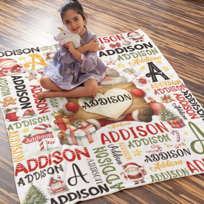 Personalized Christmas Themed Name Blankets - Gift for Kids